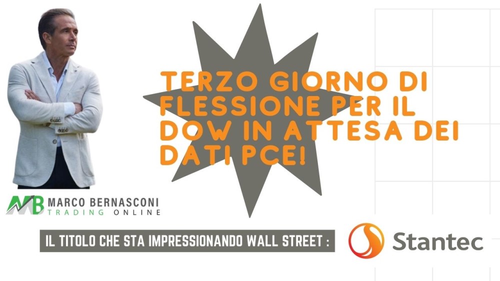 Terzo giorno di flessione per il Dow in attesa dei dati PCE!