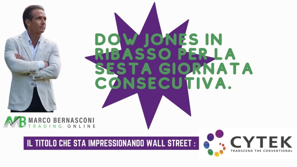 Dow Jones in Ribasso per la Sesta Giornata Consecutiva.