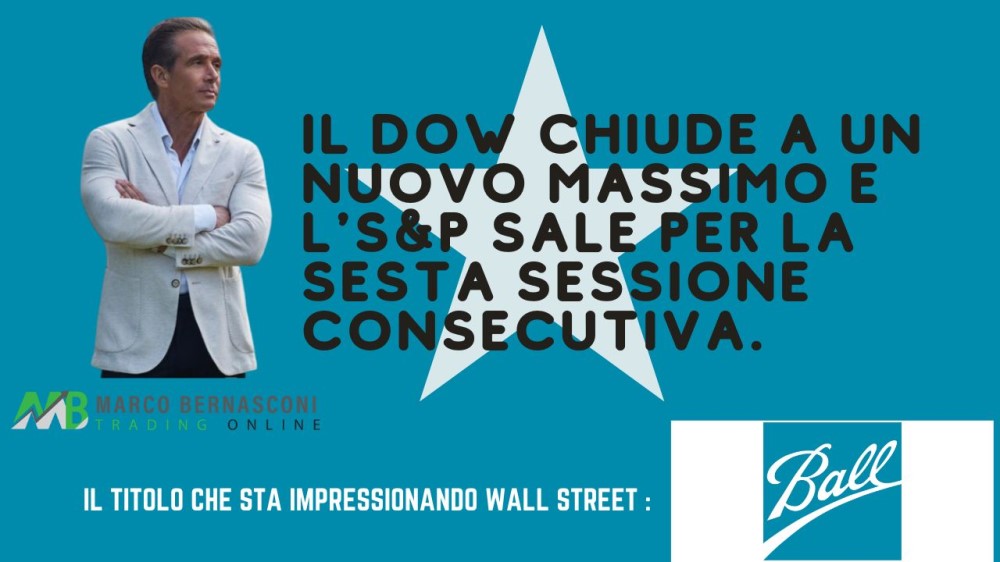 Il Dow chiude a un nuovo massimo e l'SP sale per la sesta sessione consecutiva.