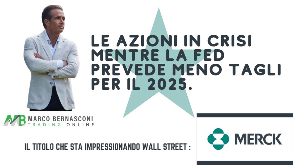 Le azioni in crisi mentre la Fed prevede meno tagli per il 2025.