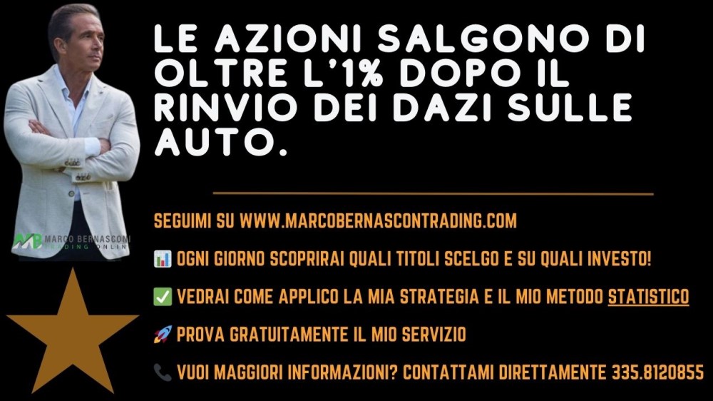 Le azioni salgono di oltre l'1% dopo il rinvio dei dazi sulle auto.