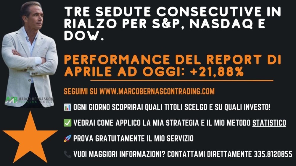 Tre Sedute Consecutive in Rialzo per SP, NASDAQ e Dow.
