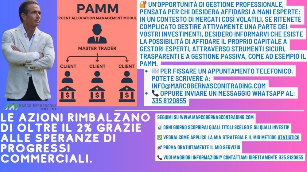 Le azioni rimbalzano di oltre il 2% grazie alle speranze di progressi commerciali.
