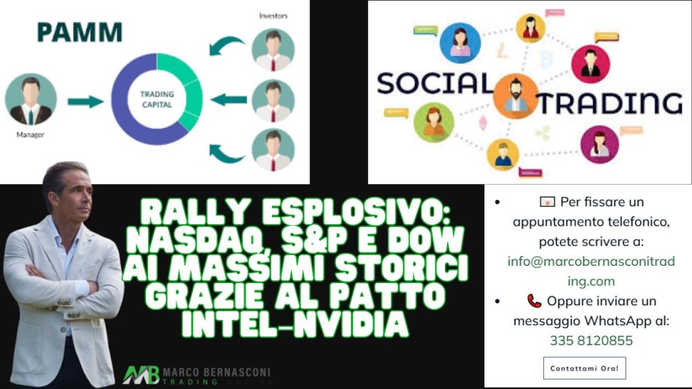 Rally esplosivo Nasdaq, S&P e Dow ai massimi storici grazie al patto Intel–Nvidia