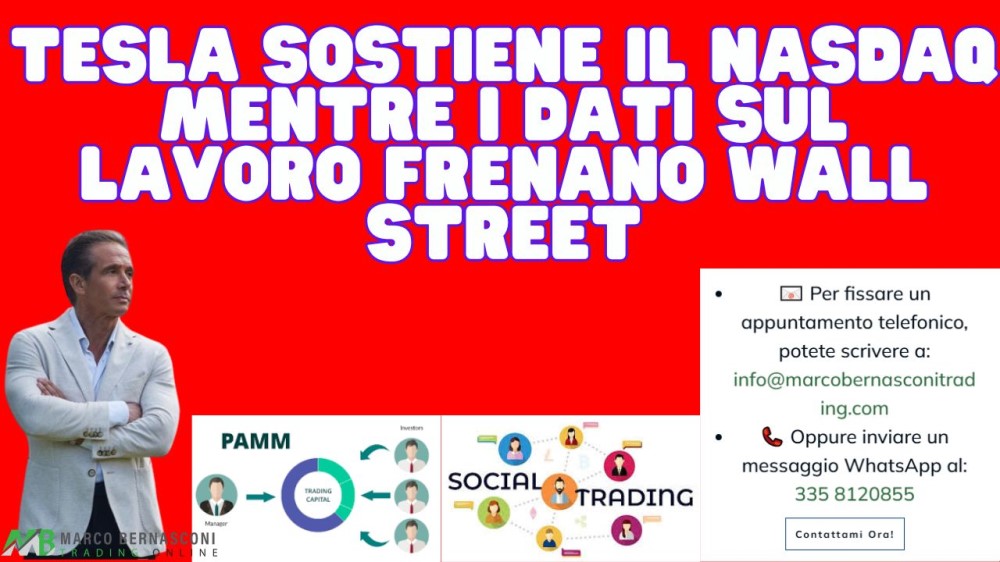 Tesla sostiene il Nasdaq mentre i dati sul lavoro frenano Wall Street