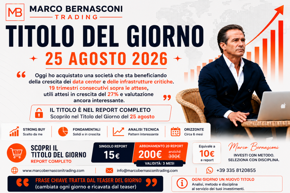 TITOLO DEL GIORNO 25 AGOSTO: 19 trimestri consecutivi sopra le attese, utili attesi in crescita del 27%