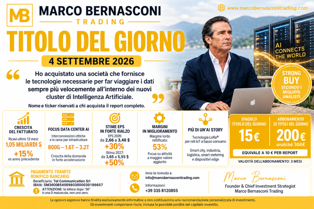 TITOLO DEL GIORNO 4 SETTEMBRE: Società che fa viaggiare i dati dell'AI sempre più velocemente