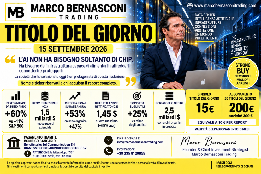 TITOLO DEL GIORNO 15 SETTEMBRE: La società che ho selezionato oggi rivoluzionerà l'IA