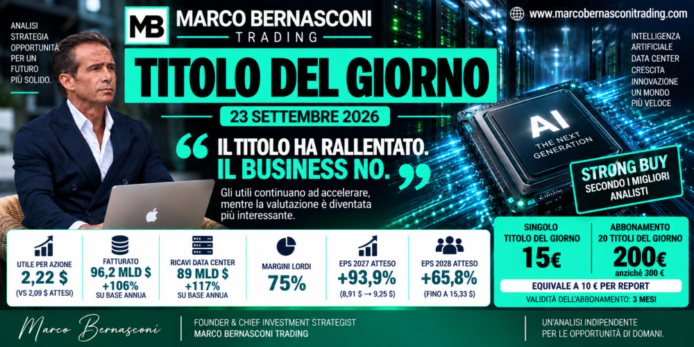 TITOLO DEL GIORNO 23 SETTEMBRE: IL TITOLO RALENTA MA IL BUSINESS NO