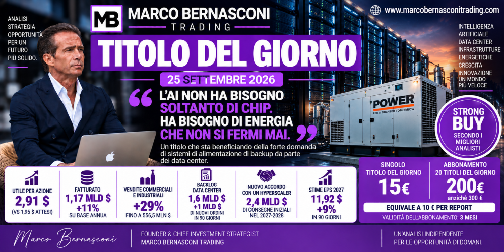 TITOLO DEL GIORNO 25 SETTEMBRE: L'AI non a bisogno solo di chip, ha bisogno di energia che non si fermi mai