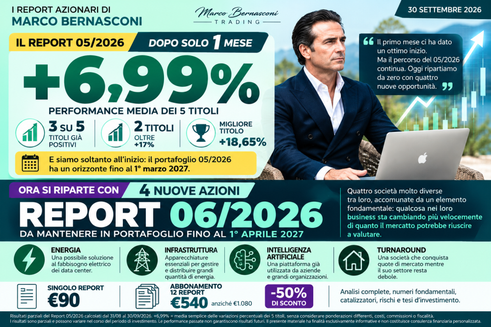 LE 4 TOP AZIONI DEL REPORT DI 06/2026 DA MANTENERE IN PORTAFOGLIO FINO AL 1° APRILE 2027